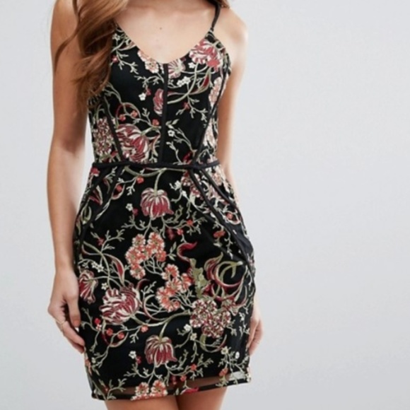 asos black floral embroidered dress